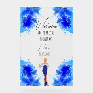 Floral blue acrylic bridal shower sign