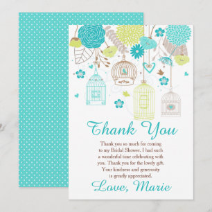Floral Blue and Green Bridal Shower  Thank You Card
