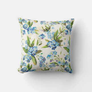 Floral Blue and Green Throw Pillow
