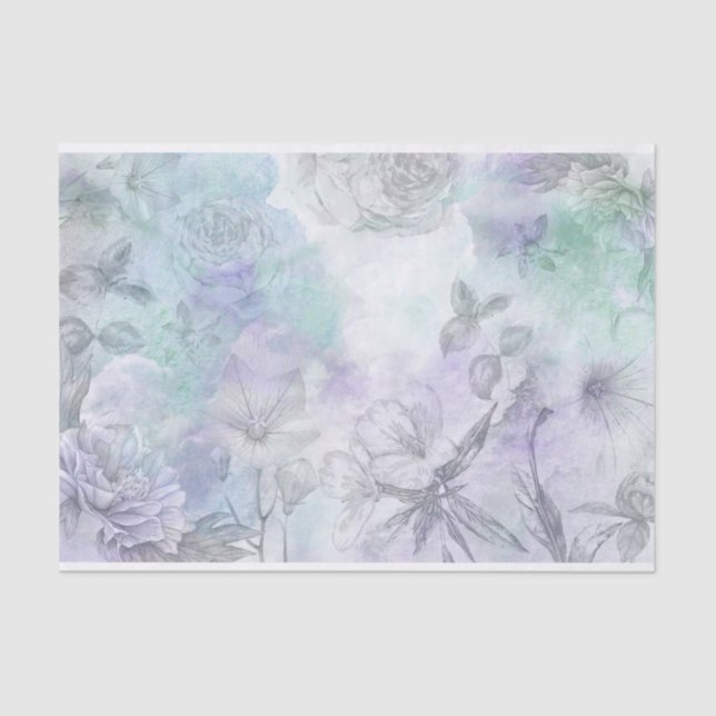 Floral Blue and Lavender Watercolor Design Tissue Paper (Front)