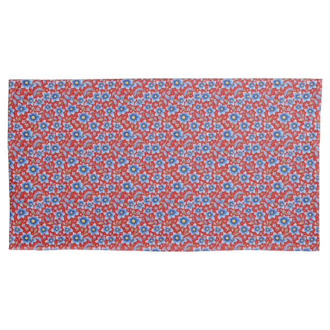 Floral Blue and Red Provencal Print Pillowcase (Front)
