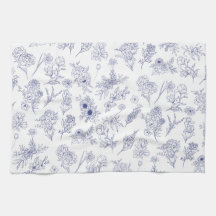 Floral Blue and White Classical Tea Towel