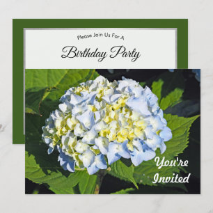Floral Blue and Yellow Hydrangea Photo Birthday Invitation