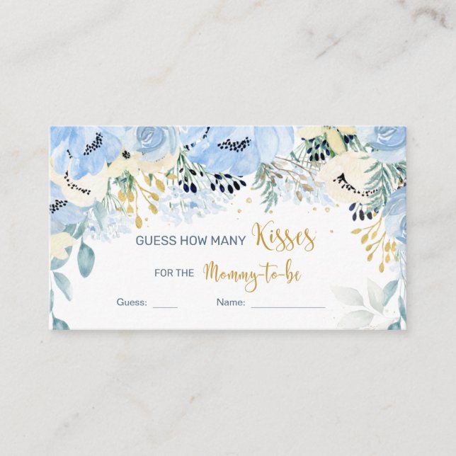 Floral Blue Baby Shower Guess How Many Kisses  Enc Enclosure Card (Front)