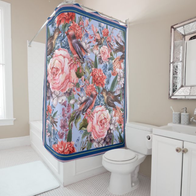 Floral Blue Background Roses Hyacinth Wild Flowers (In Situ)