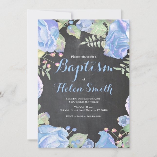 Floral Blue Baptism Invitation (Front)