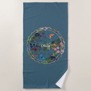 Floral blue beach towel