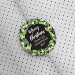 Floral Blue Berry Greenery Wreath Merry Christmas Classic Round Sticker<br><div class="desc">Beautiful floral Christmas sticker with a wreath of sage green greenery,  white flowers,  and blue berries,  Merry Christmas in a white script and your name and the year.</div>