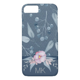 Floral Blue Berry Watercolor with Monogram Case-Mate iPhone Case