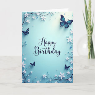 Floral Blue Birthday Card