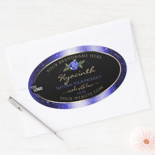 Floral Blue Black Product Label Glitter Stars Logo