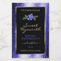 Floral Blue Black Product Labels Glittered Stars