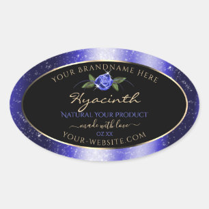 Floral Blue Black Product Labels Glittered Stars