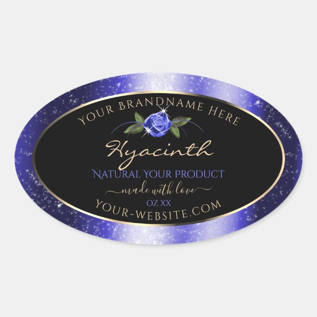 Floral Blue Black Product Labels Glittered Stars (Front)