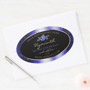 Floral Blue Black Product Labels Glittered Stars