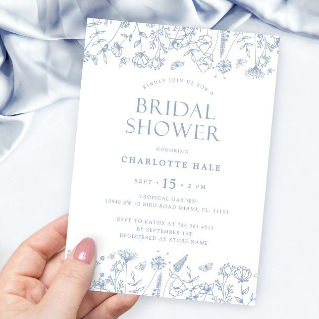Floral Blue Botanical Bridal Shower  Invitation (Creator Uploaded)