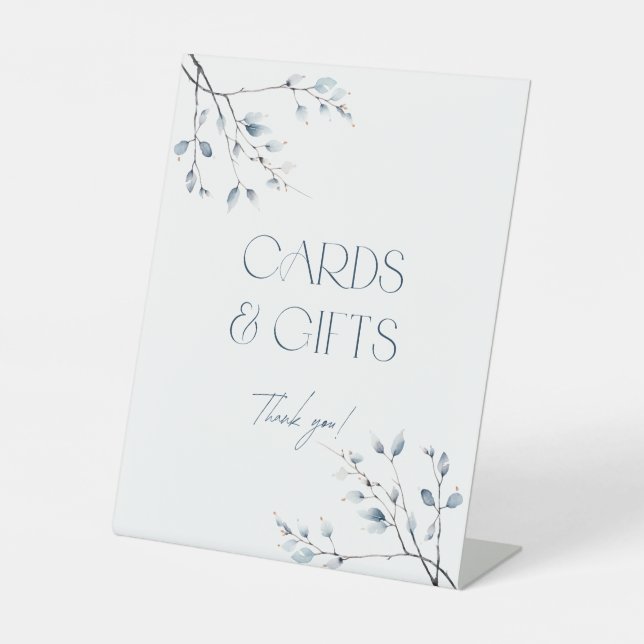 Floral Blue Botanical Cards and Gifts Pedestal Sign (Front)