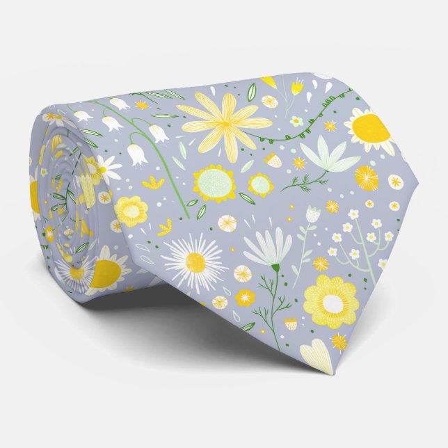 Floral Blue Botanical Tie (Rolled)
