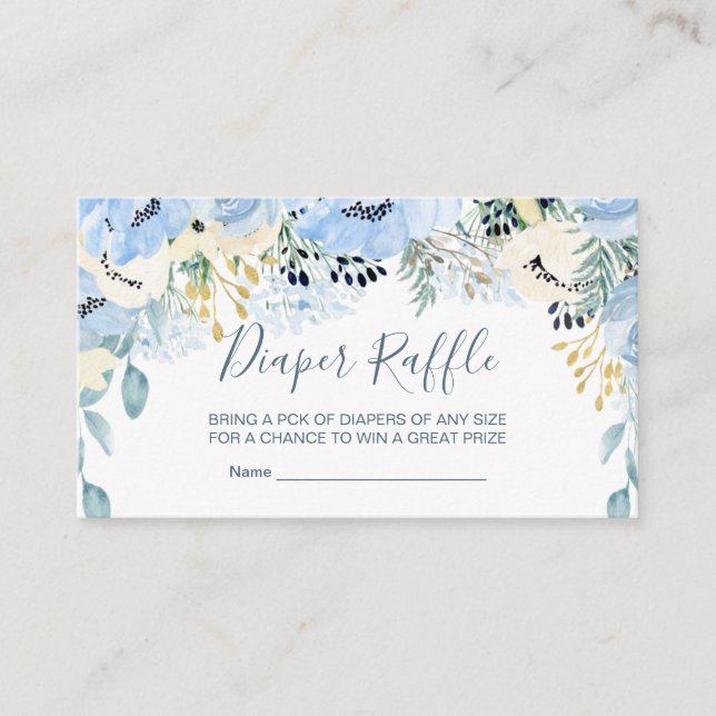 Floral Blue Boy Baby Shower Diaper Raffle Enclosur Enclosure Card (Front)