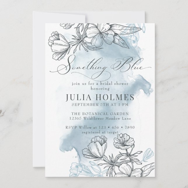 Floral Blue Bridal Shower Invitation (Front)