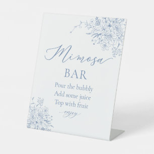 Floral Blue Bridal Shower Mimosa Bar Pedestal Sign