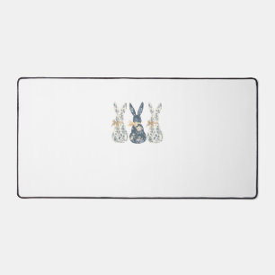 Floral Blue Bunny Cute Happy Easter Day Coquette B Desk Mat