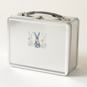 Floral Blue Bunny Cute Happy Easter Day Coquette B Metal Lunch Box