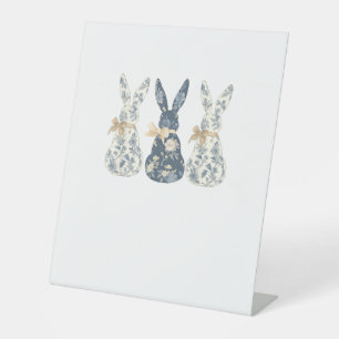 Floral Blue Bunny Cute Happy Easter Day Coquette B Pedestal Sign