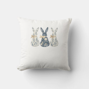 Floral Blue Bunny Cute Happy Easter Day Coquette B Throw Pillow