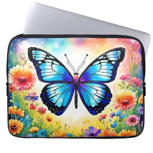Floral Blue Butterfly Art Laptop Sleeve