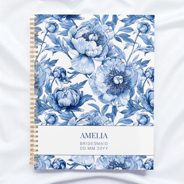 Floral Blue Chinoiserie Fleur Custom Bridesmaid (Floral Blue Chinoiserie Flower Custom Bridesmaid Planner)