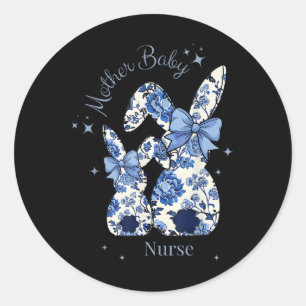 Floral Blue Coquette Bow Bunny Easter Mother Baby Classic Round Sticker