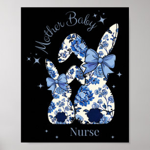 Floral Blue Coquette Bow Bunny Easter Mother By Poster