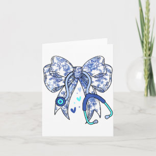 Floral Blue Coquette Bow Nurse Stethoscope Medical Card