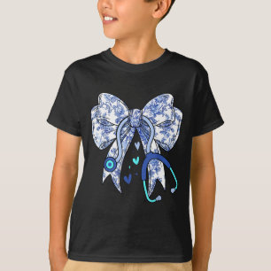 Floral Blue Coquette Bow Nurse Stethoscope Medical T-Shirt