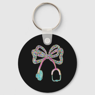 Floral Blue Coquette Bow Nurse Stethoscope Nursing Keychain
