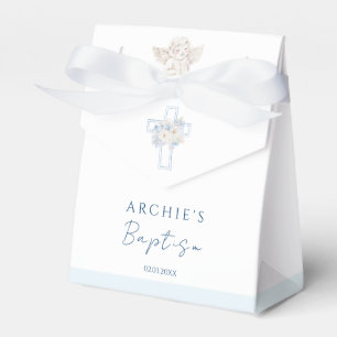 Floral Blue Cross Angel Baptism Favor Box