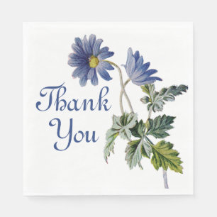Floral Blue Daisy Thank You Wedding Flowers Party Napkin