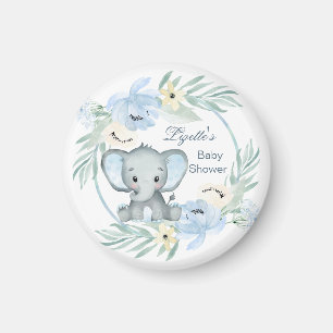 Floral blue Elephant Baby Shower Magnet