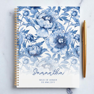  Floral Blue Flower Pattern Script Maid of Honour Planner