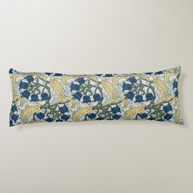 Floral Blue Flowers Lily Valley Repeating Body Pillow (Back)