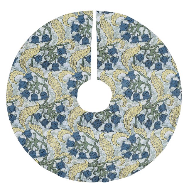 Floral Blue Flowers Lily Valley Repeating Brushed Polyester Tree Skirt (Front)