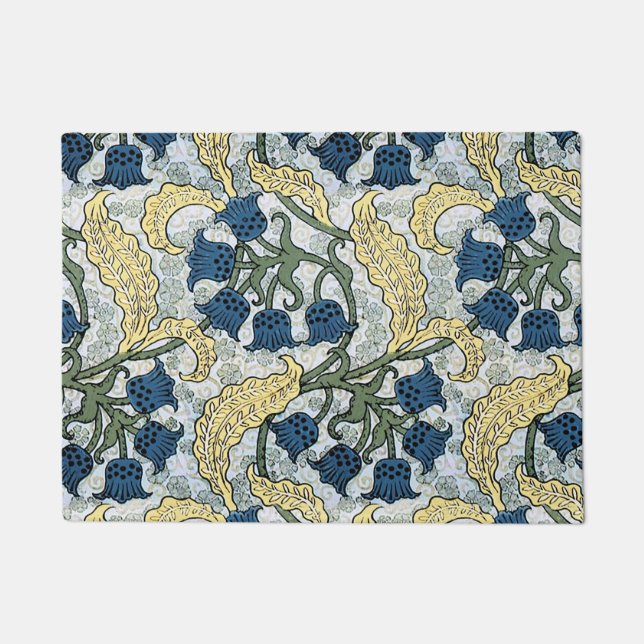 Floral Blue Flowers Lily Valley Repeating Doormat (Front)