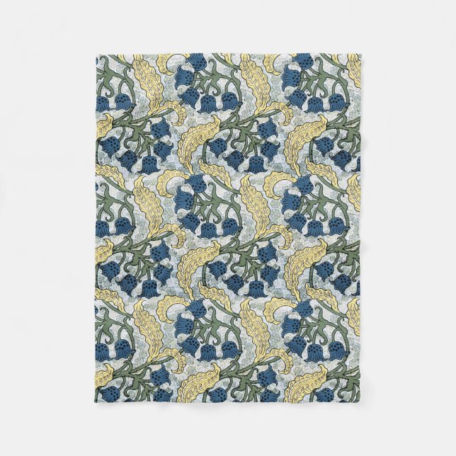 Floral Blue Flowers Lily Valley Repeating Fleece Blanket (Front)