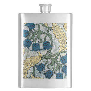 Floral Blue Flowers Lily Valley Repeating Hip Flask