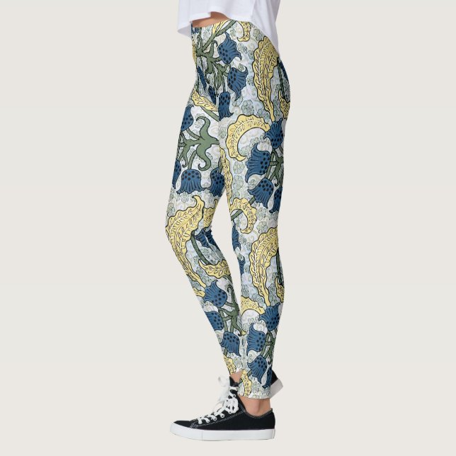 Floral Blue Flowers Lily Valley Repeating Leggings (Left)