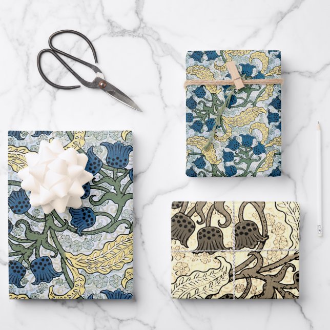 Floral Blue Flowers Lily Valley Repeating Wrapping Paper Sheet (Front)