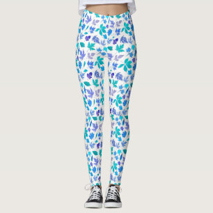 Floral Blue Flowers Pattern Design-36566 Leggings