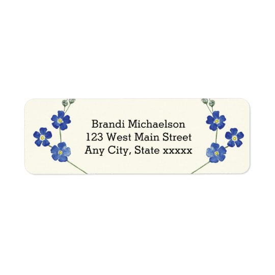 Floral Blue Forget Me Nots Watercolor Flower Return Address Label