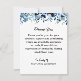 Floral Blue Funeral Carte de remerciements
